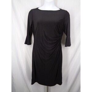 Lauren Ralph Lauren Black Bell Sleeve Ruched Gathered Waist Dress Size 16